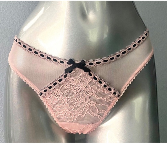 Victorias Secret New Dream Angels Pink Ribbon Slot Mesh Lace Thong Panty - Picture 1 of 4
